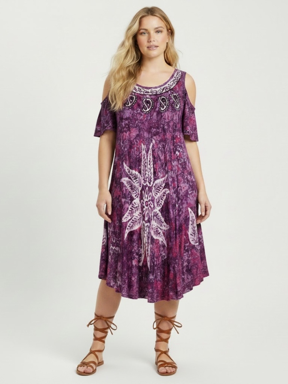 VINTAGE SHORELINE Cold Shoulder Hippie Midi Dress